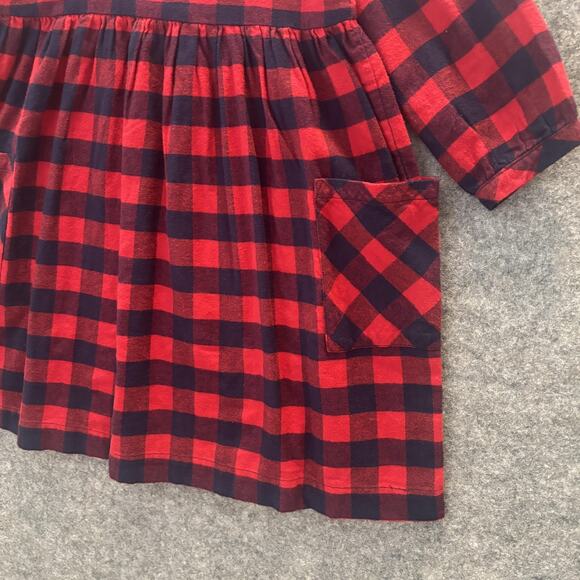 Hanna Andersson Dress Girls Size 10 Red Plaid Flannel Long Sleeve Pockets Comfy - Picture 2 of 11